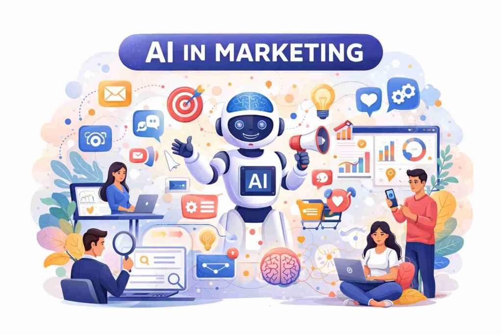 Digital marketing trends 2026 showing AI in marketing with automation, analytics, and smart tools improving customer engagement